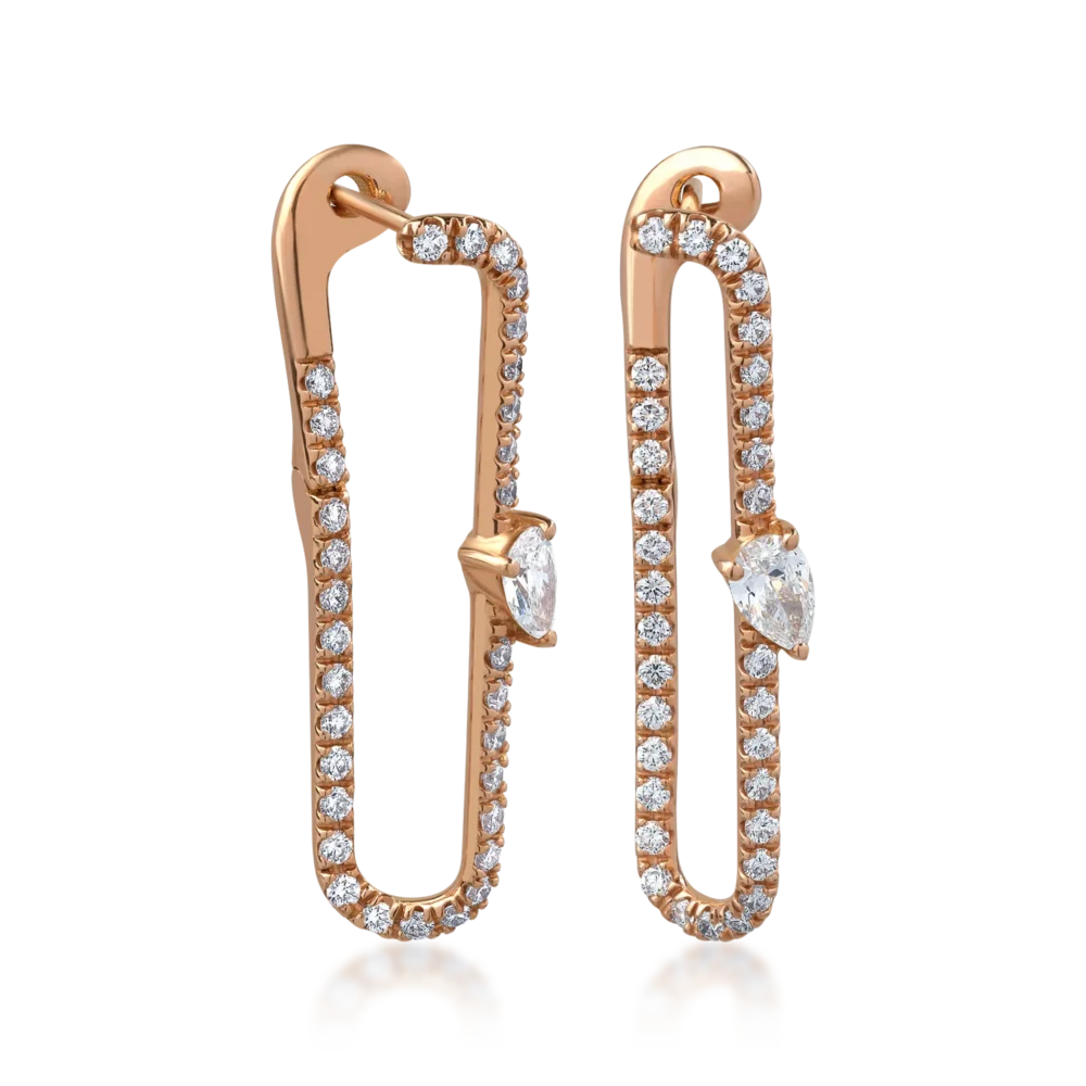 Cercei din aur roz cu diamante pear si round de 1.55ct - imagine 2