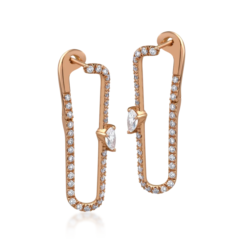 Cercei din aur roz cu diamante pear si round de 1.55ct