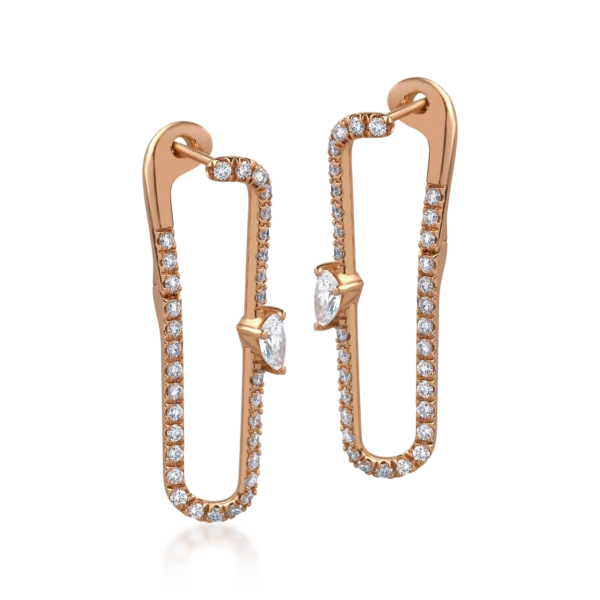 Cercei din aur roz cu diamante pear si round de 1.55ct