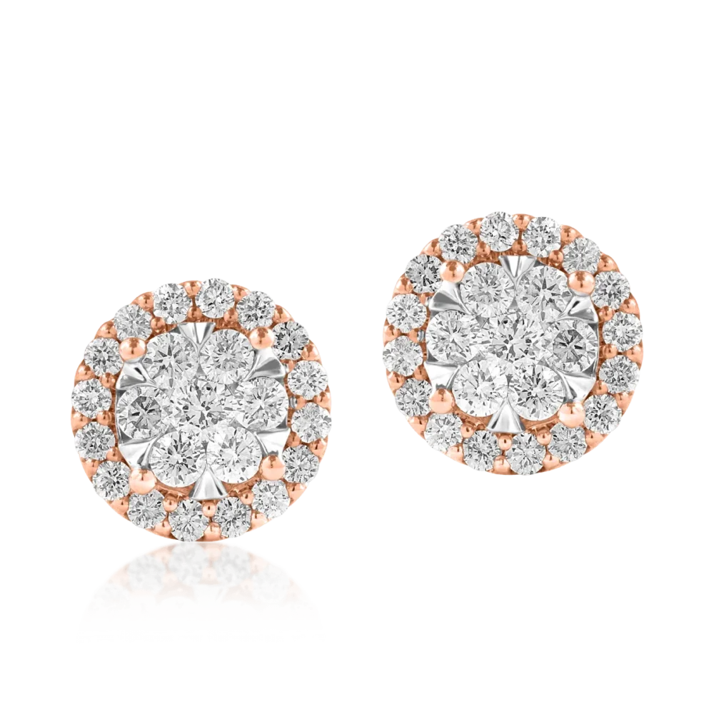 Cercei din aur roz cu diamante de 1ct - imagine 2