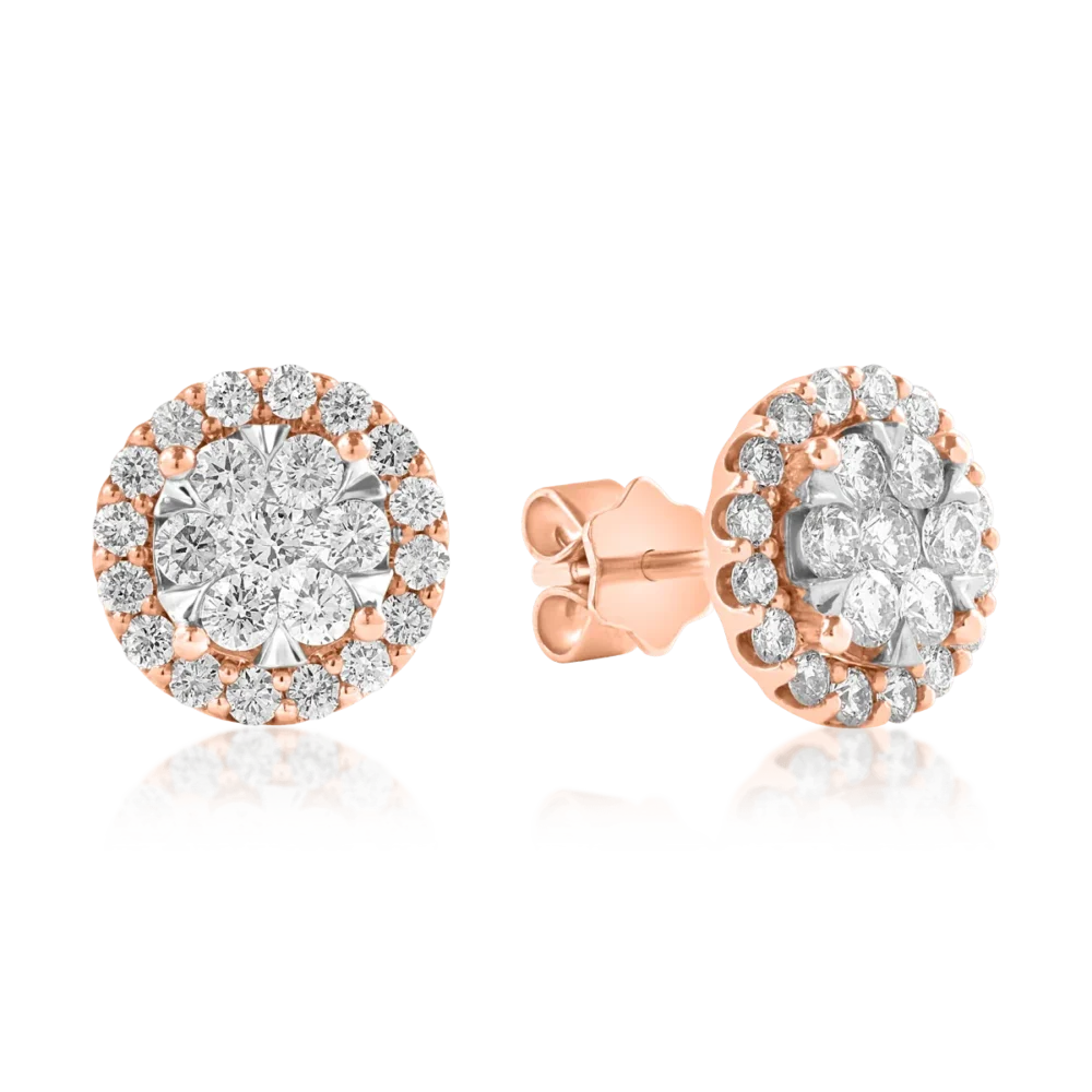 Cercei din aur roz cu diamante de 1ct