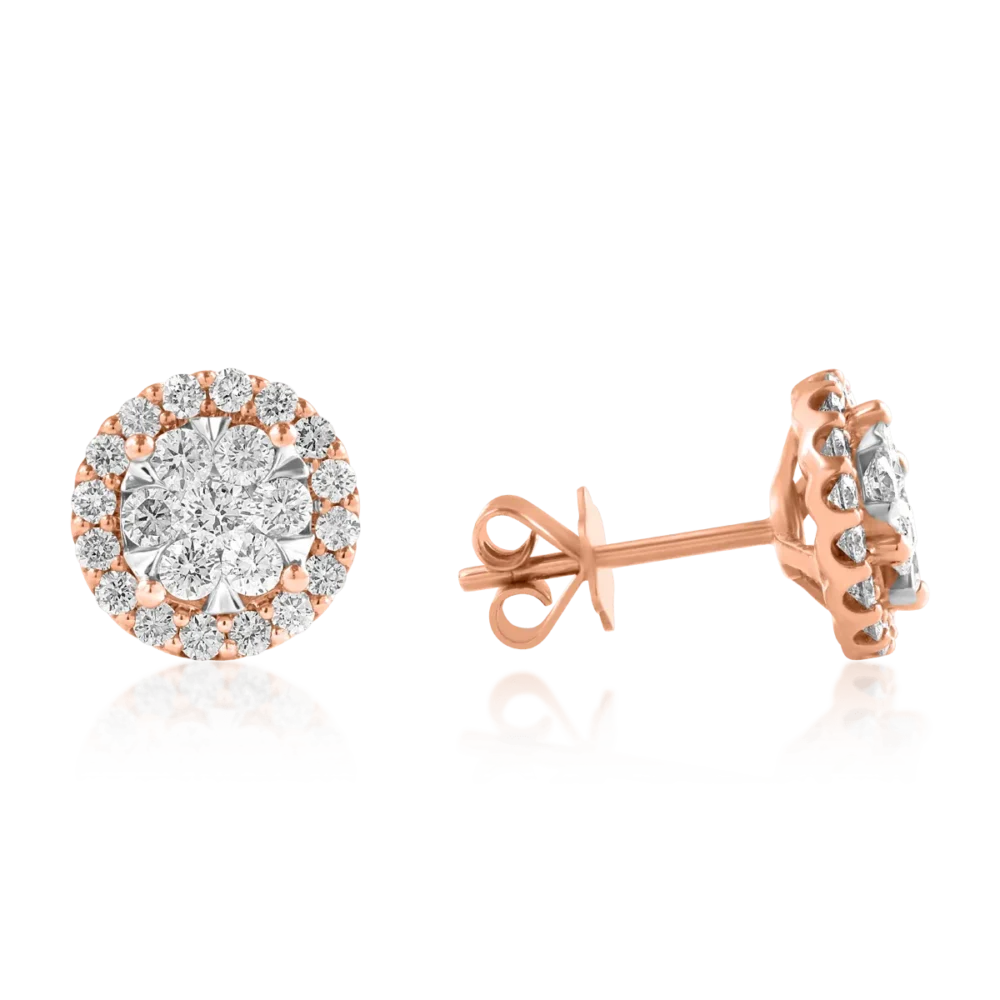 Cercei din aur roz cu diamante de 1ct - imagine 3