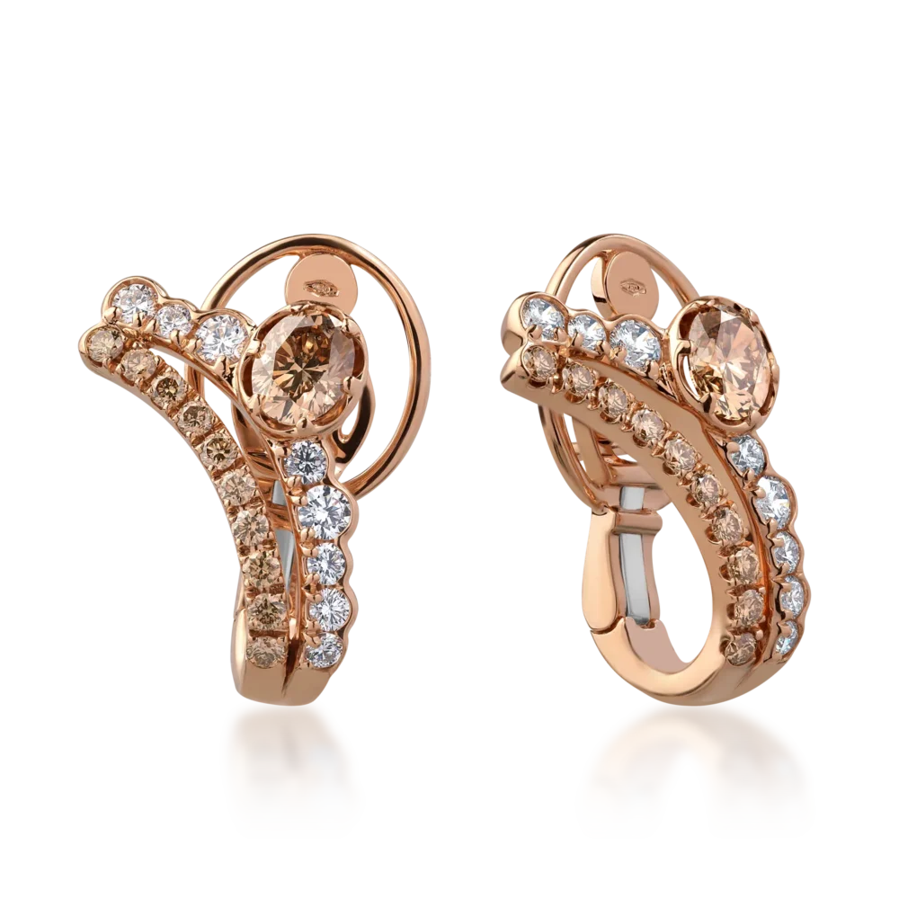 Cercei din aur roz cu diamante ovale si round de 2.15ct