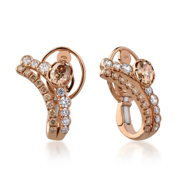 Cercei din aur roz cu diamante ovale si round de 2.15ct