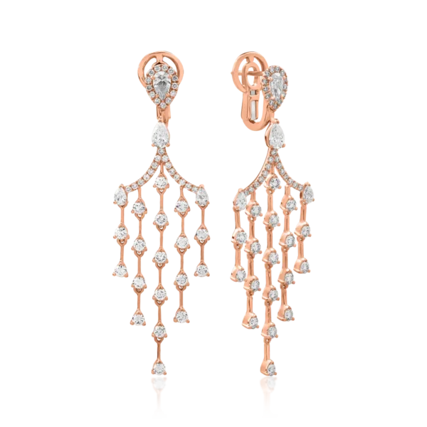 Cercei din aur roz cu diamante pear si round de 3.43ct