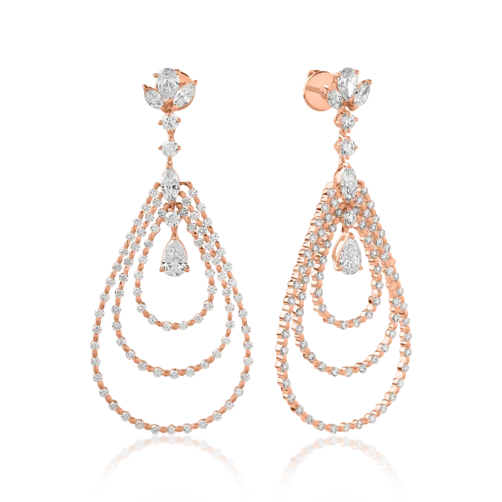 Cercei din aur roz cu diamante de 4.48ct