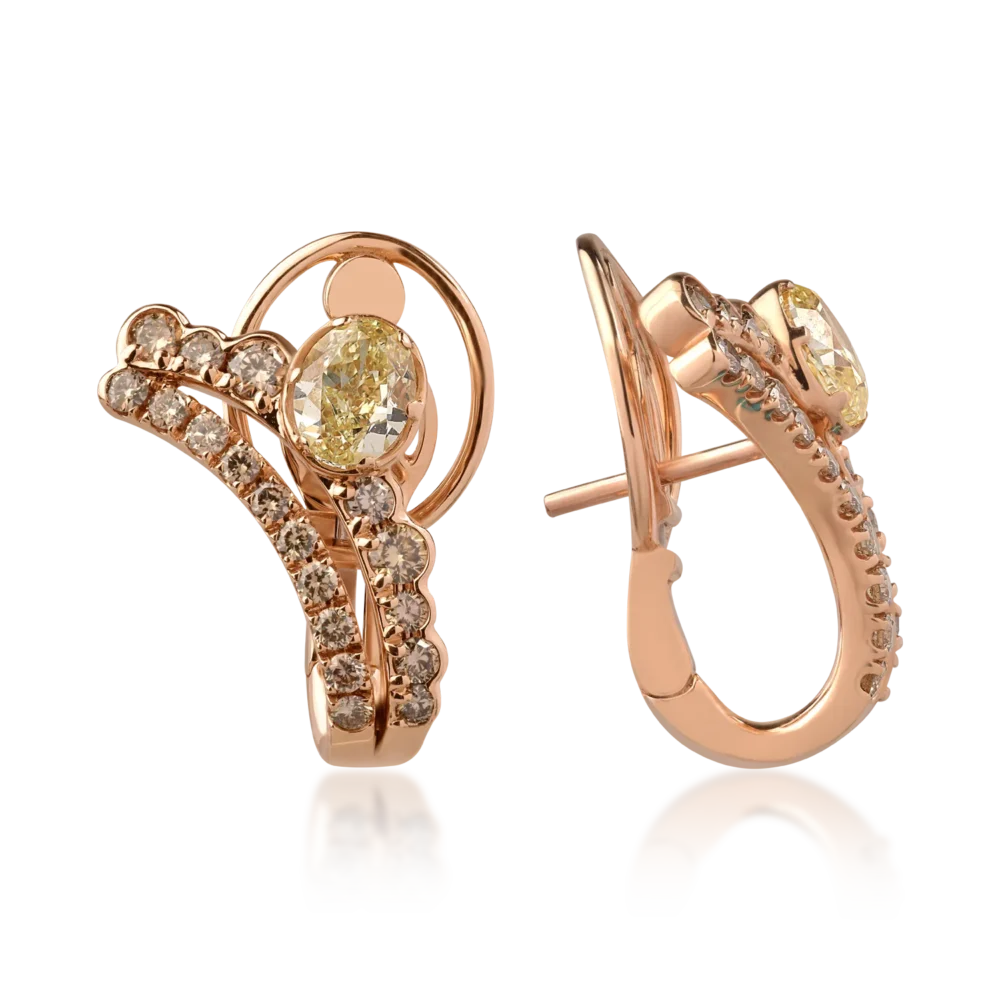 Cercei din aur roz cu diamante fancy galbene ovale de 1.63ct si diamante maro round de 1.1ct - imagine 3