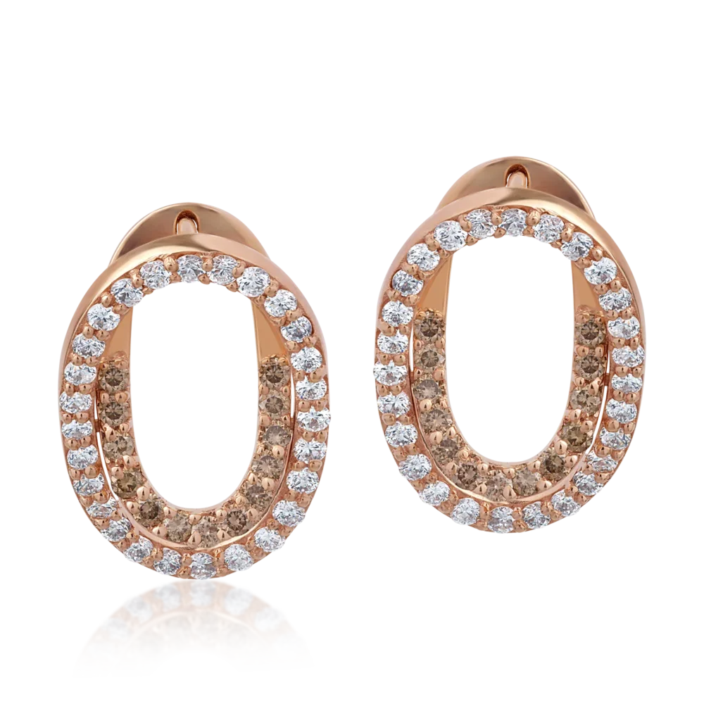 Cercei din aur roz cu diamante maro de 0.41ct si diamante transparente de 0.8ct - imagine 2