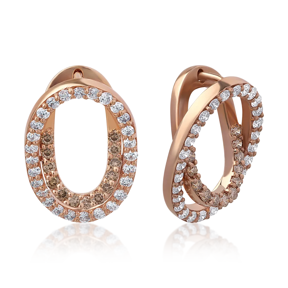 Cercei din aur roz cu diamante maro de 0.41ct si diamante transparente de 0.8ct