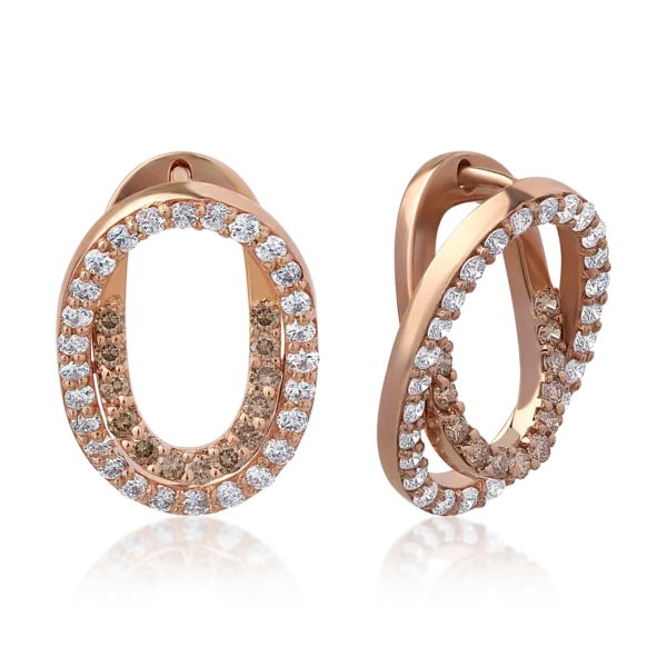 Cercei din aur roz cu diamante maro de 0.41ct si diamante transparente de 0.8ct