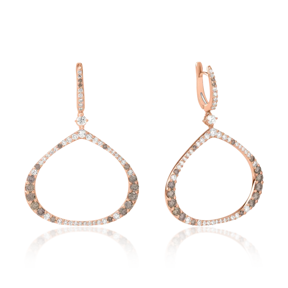 Cercei din aur roz cu diamante maro de 1.63ct si diamante de 1.48ct