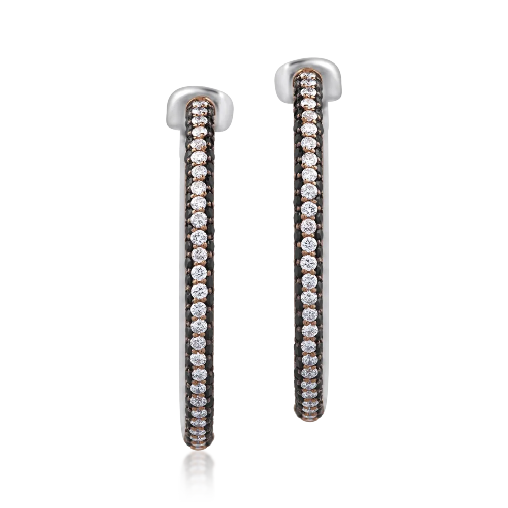 Cercei din aur roz cu diamante transparente de 0.78ct si diamante negre de 1.3ct - imagine 2