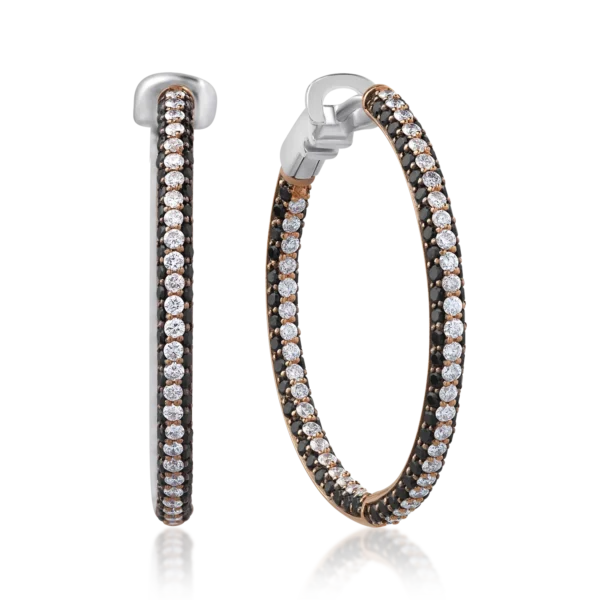 Cercei din aur roz cu diamante transparente de 0.78ct si diamante negre de 1.3ct