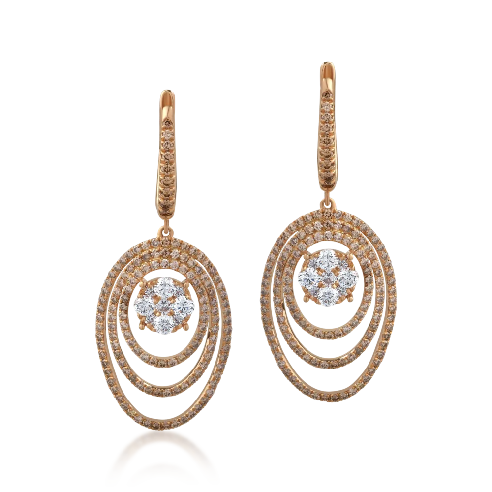 Cercei din aur roz cu diamante transparente de 0.88ct si diamante maro de 1.45ct - imagine 2