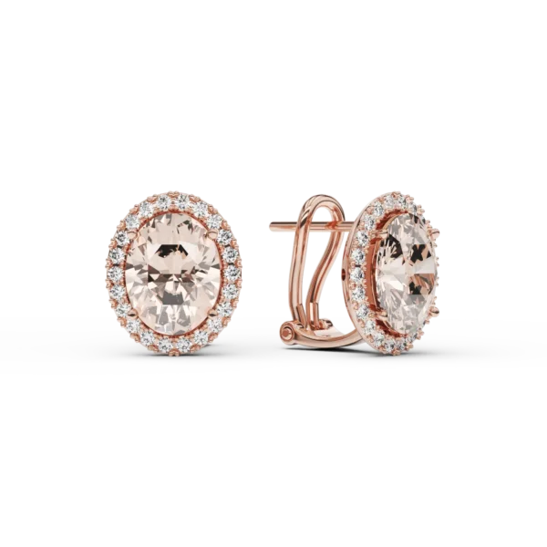 Cercei din aur roz cu morganite ovale de 4ct si diamante de 0.33ct