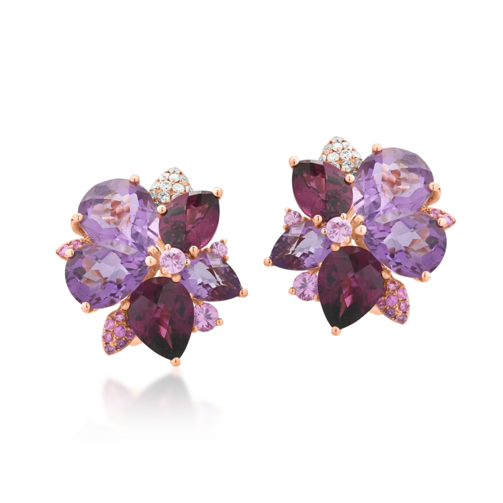 Cercei din aur roz cu pietre pretioase si semipretioase de 18.07ct - imagine 2