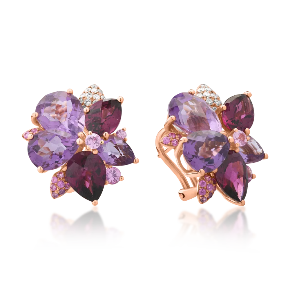 Cercei din aur roz cu pietre pretioase si semipretioase de 18.07ct