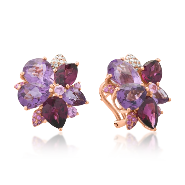 Cercei din aur roz cu pietre pretioase si semipretioase de 18.07ct