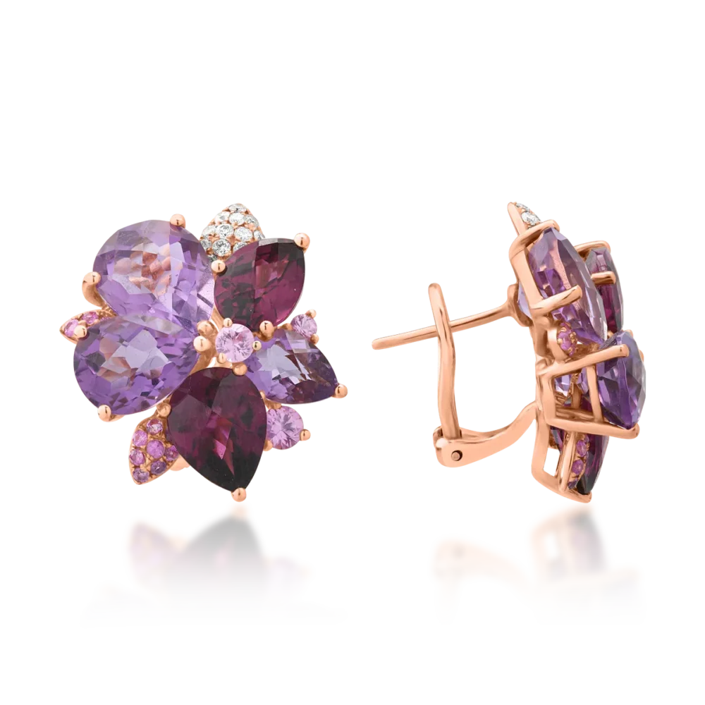 Cercei din aur roz cu pietre pretioase si semipretioase de 18.07ct - imagine 3