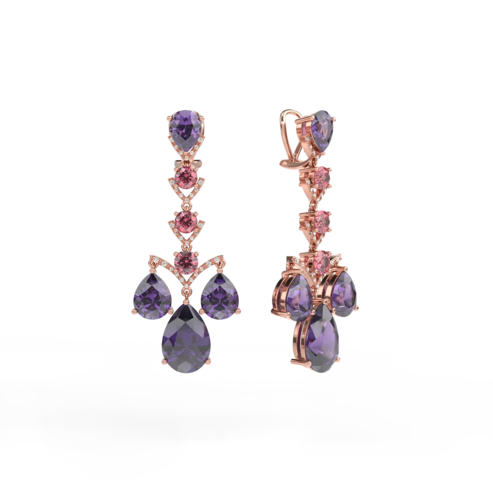 Cercei din aur roz cu pietre pretioase si semipretioase de 27.37ct