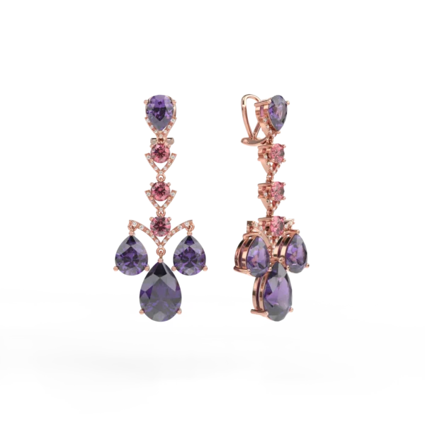 Cercei din aur roz cu pietre pretioase si semipretioase de 27.37ct