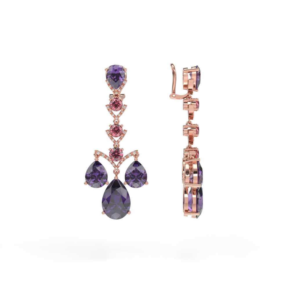 Cercei din aur roz cu pietre pretioase si semipretioase de 27.37ct - imagine 3