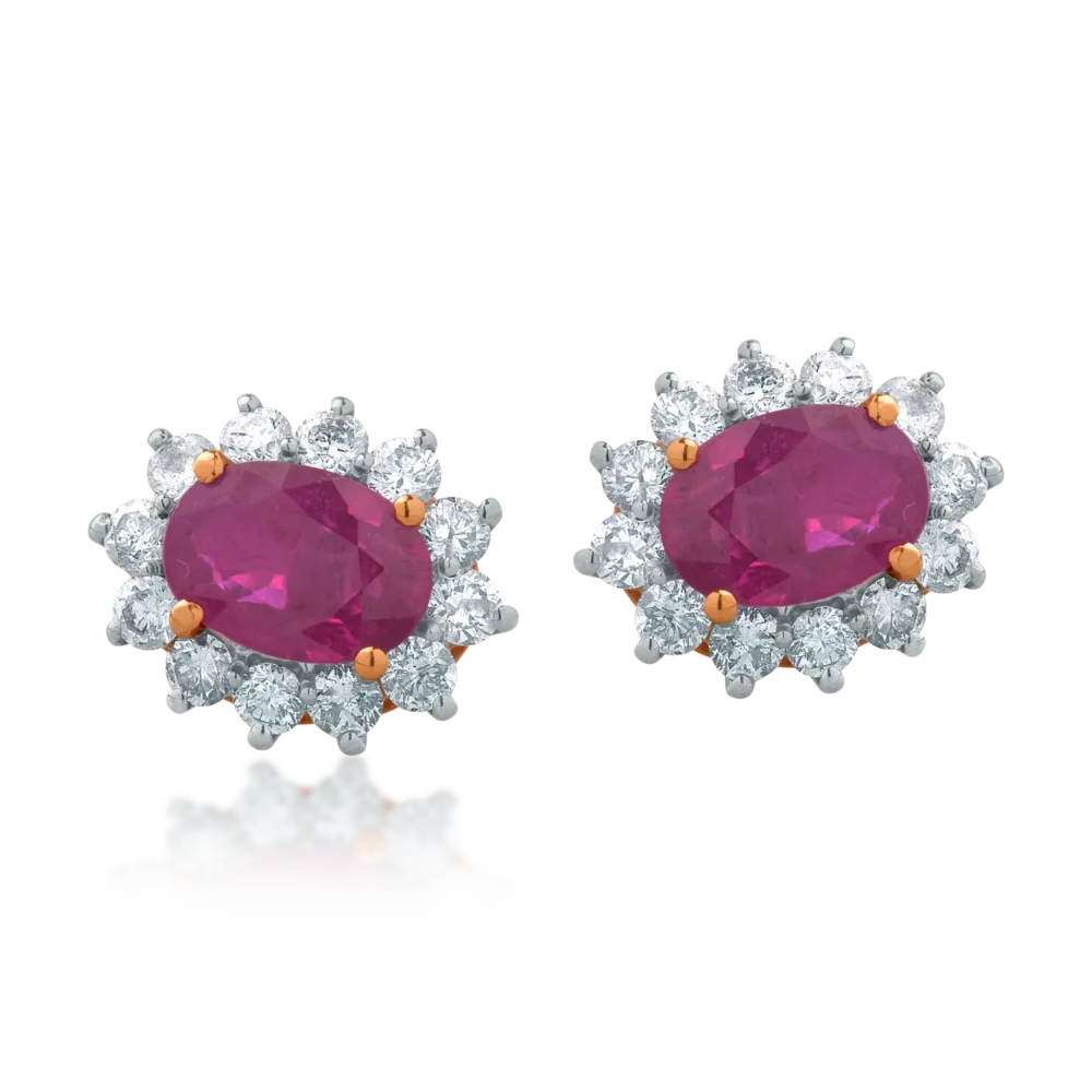 Cercei din aur roz cu rubine de 1.57ct si diamante de 0.72ct - imagine 2
