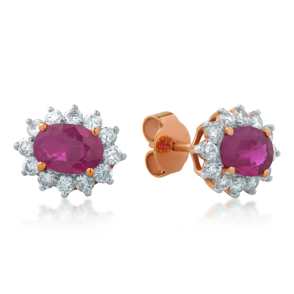 Cercei din aur roz cu rubine de 1.57ct si diamante de 0.72ct