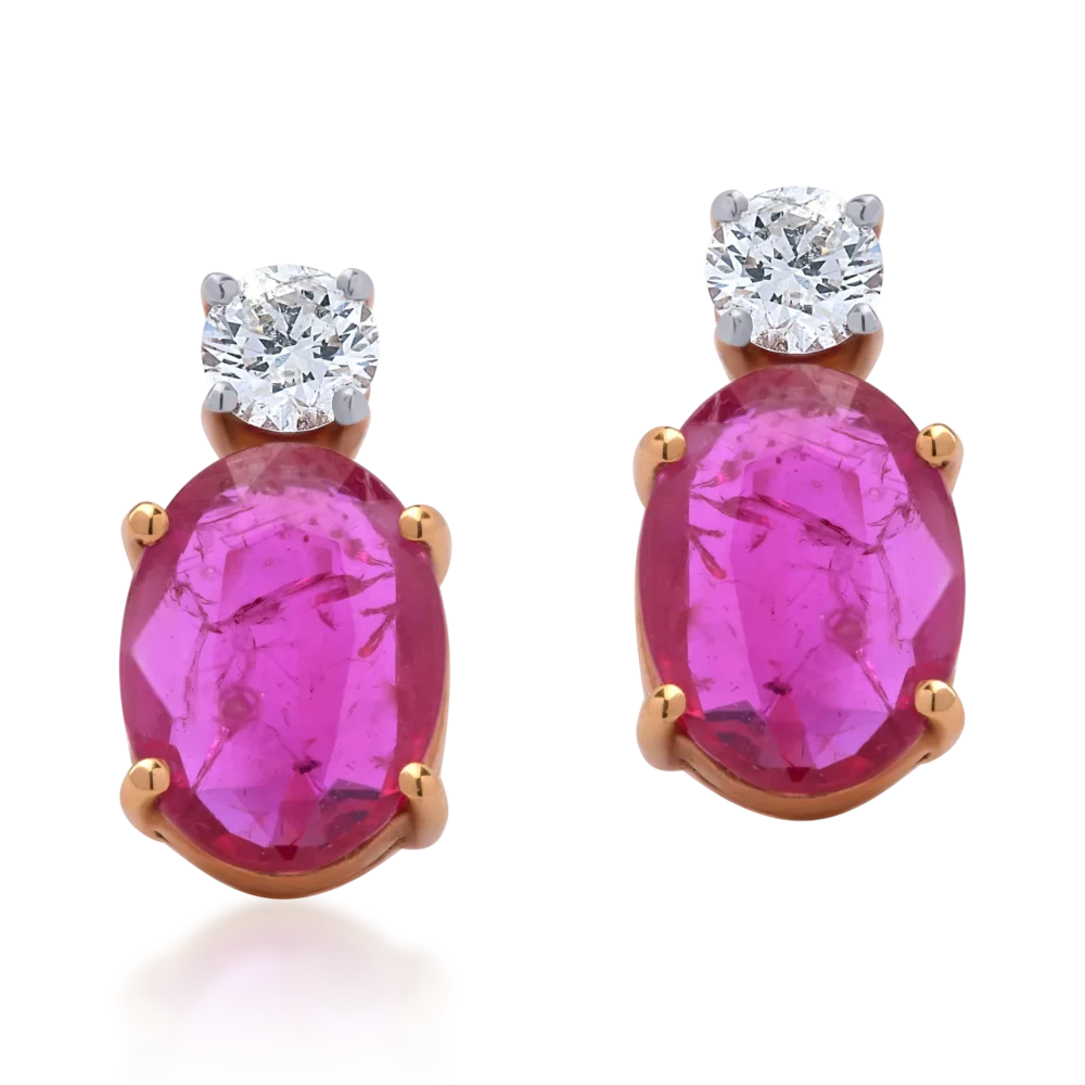 Cercei din aur roz cu rubine ovale de 1.75ct si diamante de 0.26ct - imagine 2