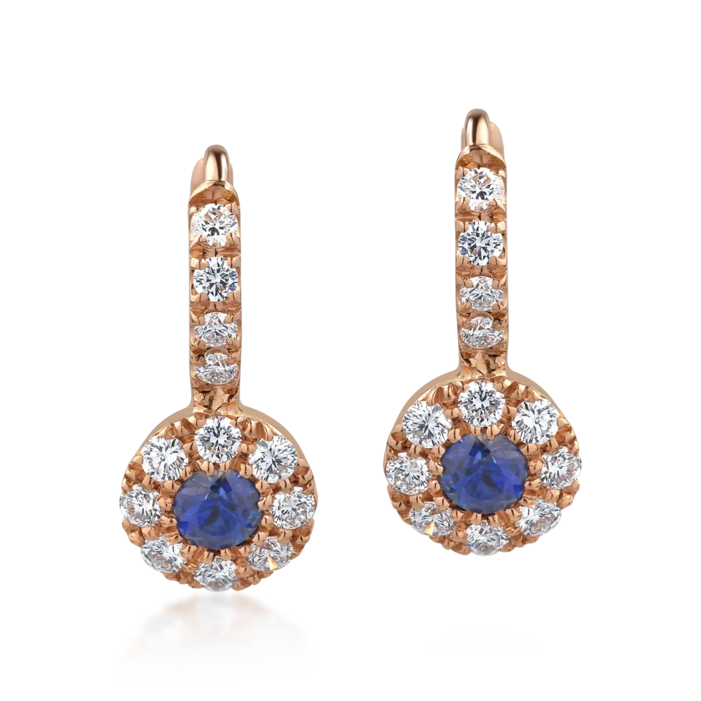 Cercei din aur roz cu safire de 0.34ct si diamante de 0.46ct - imagine 2