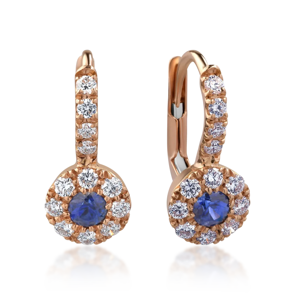 Cercei din aur roz cu safire de 0.34ct si diamante de 0.46ct