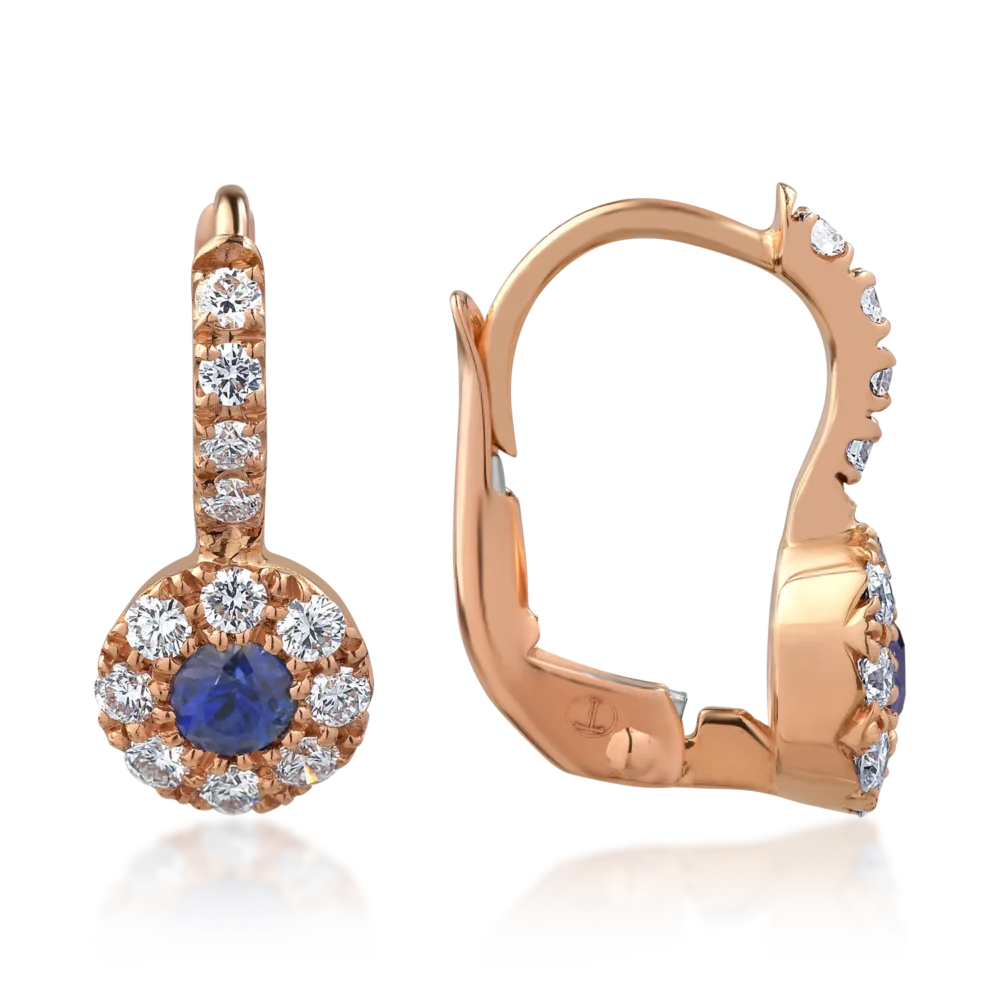 Cercei din aur roz cu safire de 0.34ct si diamante de 0.46ct - imagine 3