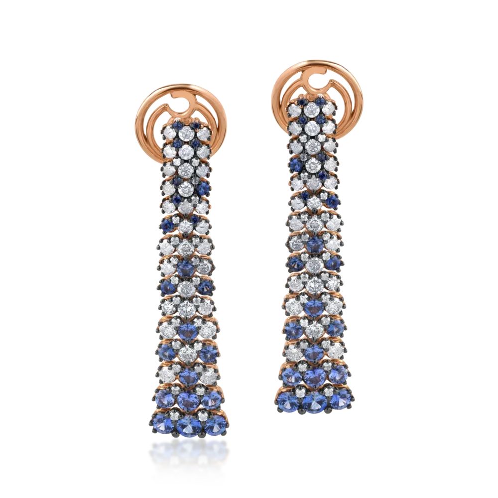 Cercei din aur roz cu safire de 1.6ct si diamante de 1.6ct - imagine 2