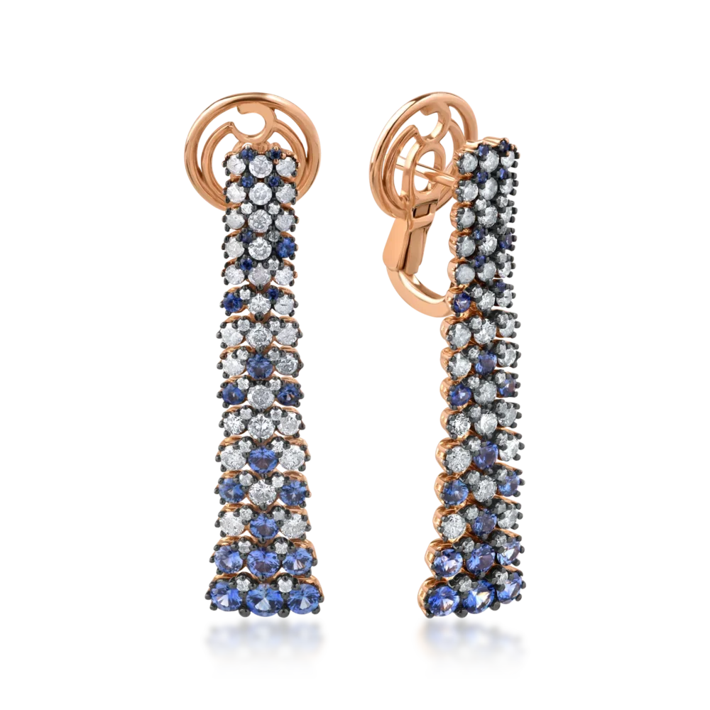 Cercei din aur roz cu safire de 1.6ct si diamante de 1.6ct