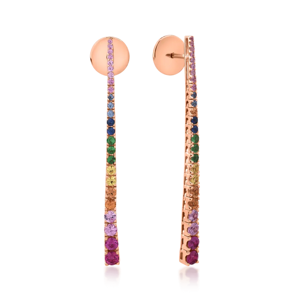 Cercei din aur roz cu safire multicolore de 1.64ct