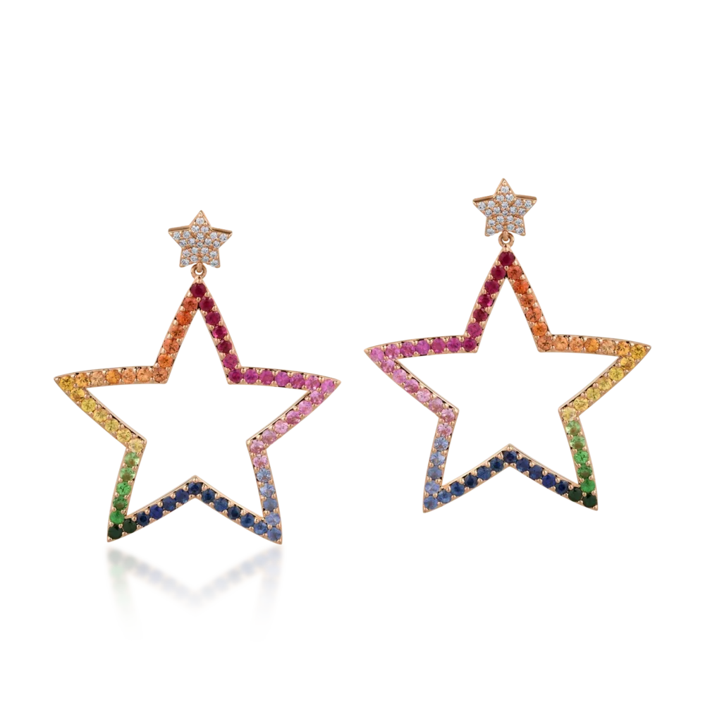 Cercei din aur roz cu safire multicolore de 6ct si diamante de 0.28ct - imagine 2