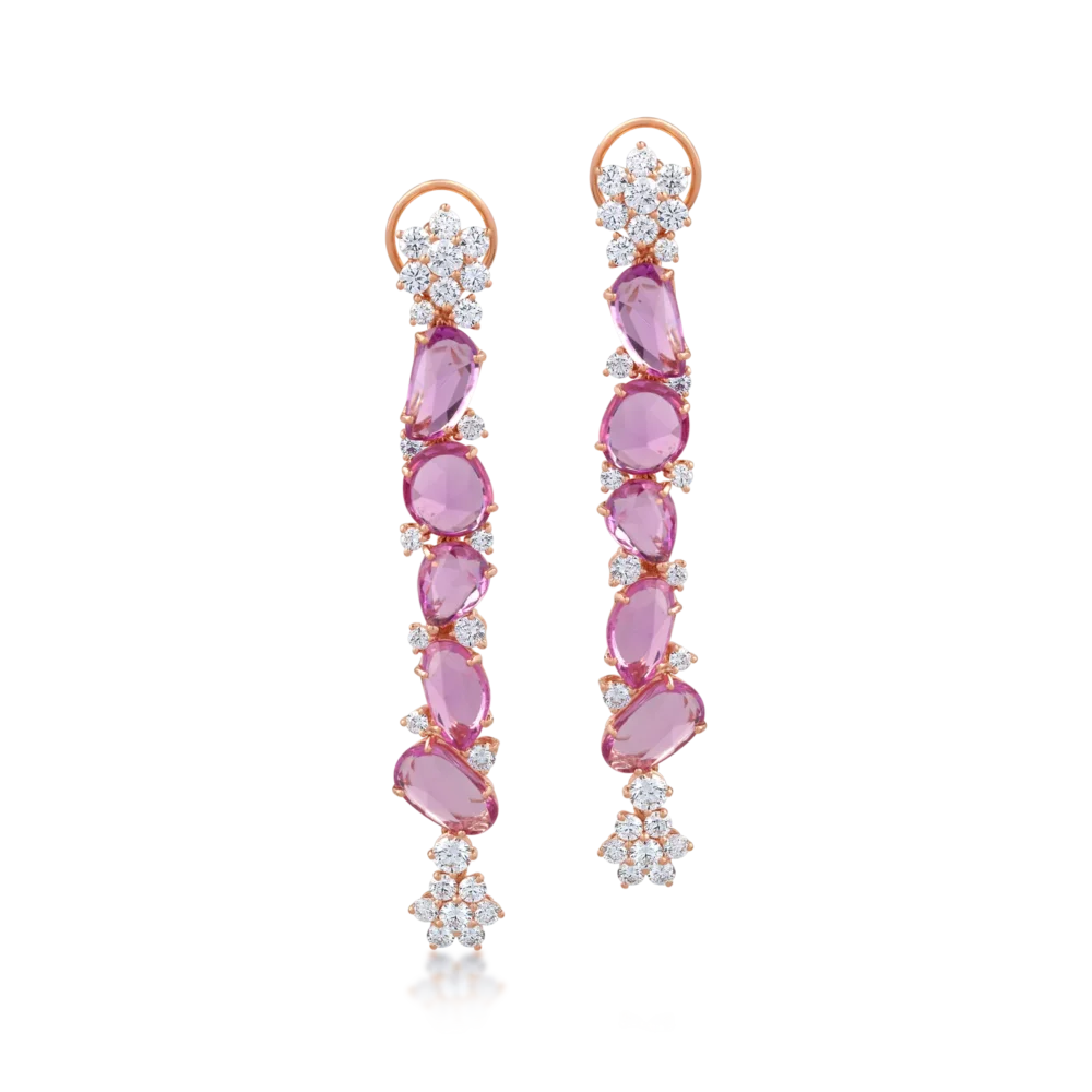 Cercei din aur roz cu safire roz ovale de 13.73ct si diamante round de 2.91ct - imagine 2