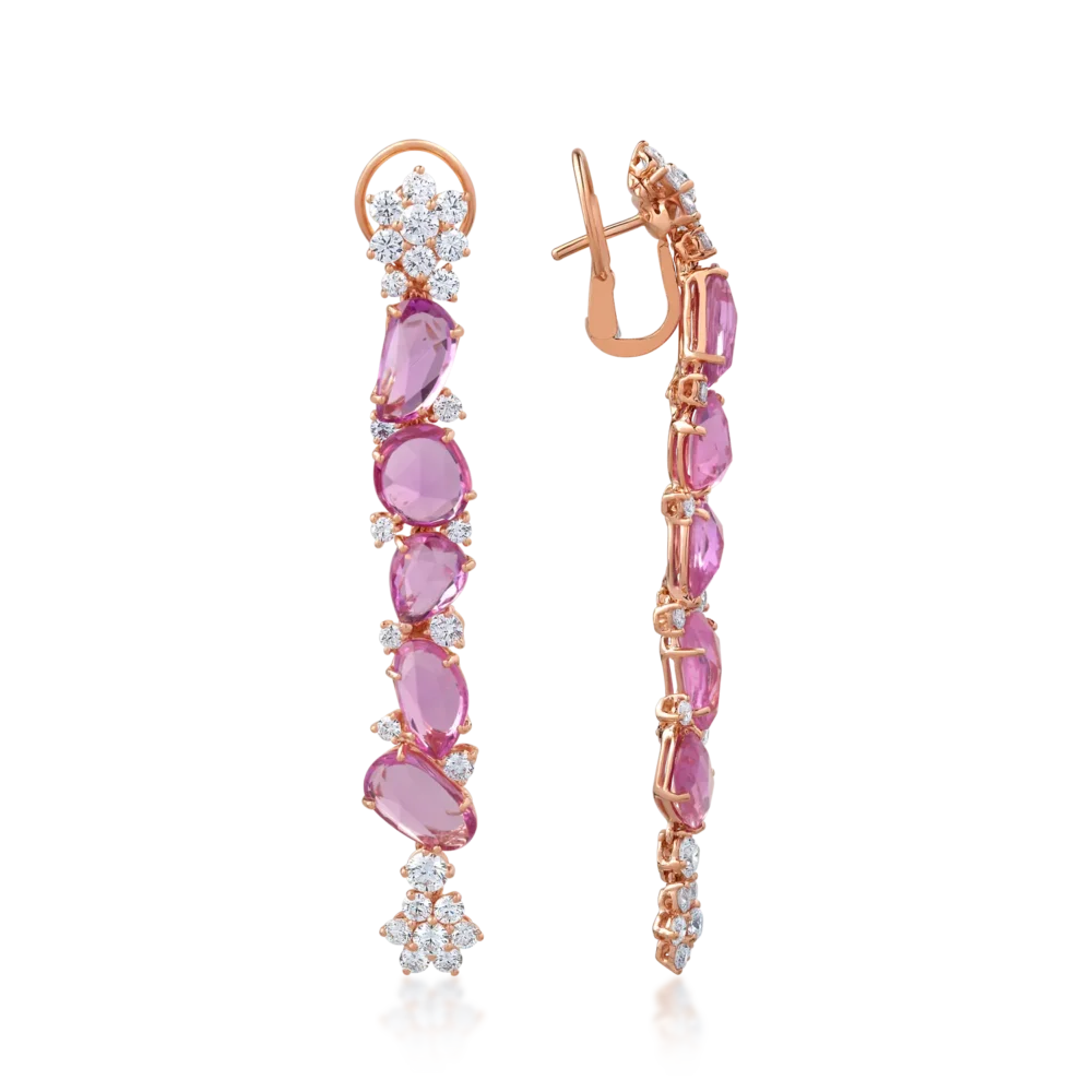 Cercei din aur roz cu safire roz ovale de 13.73ct si diamante round de 2.91ct - imagine 3