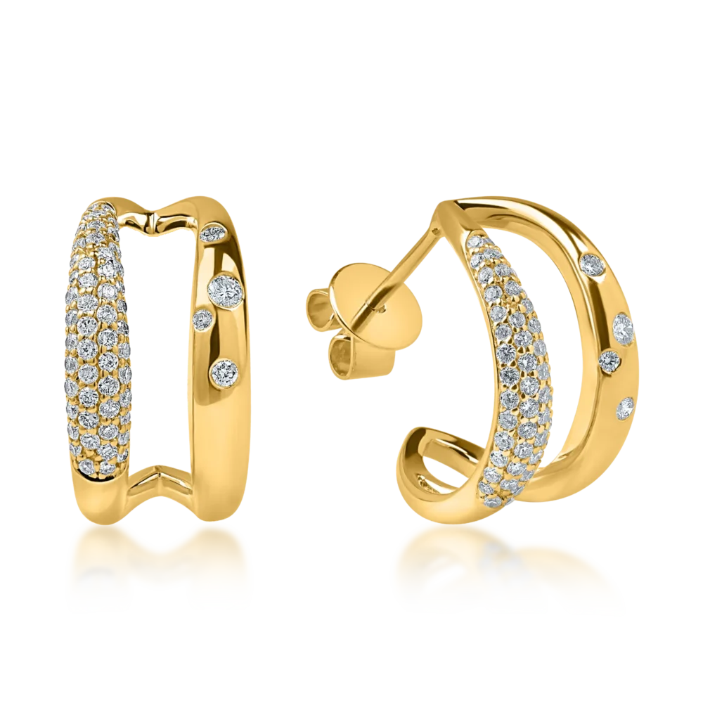 Cercei dubli din aur galben cu diamante de 0.4ct
