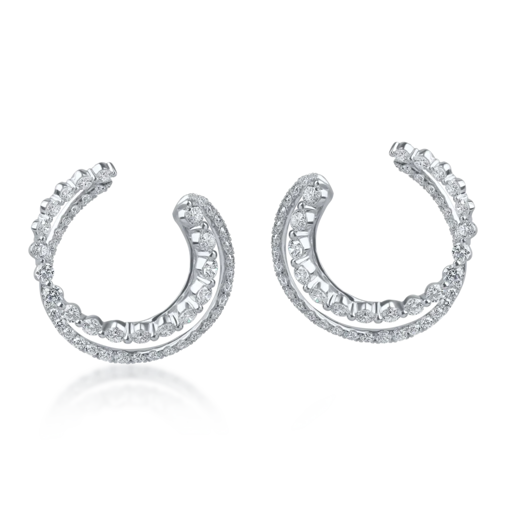 Cercei dubli on ear din aur alb cu diamante de 3.3ct - imagine 2