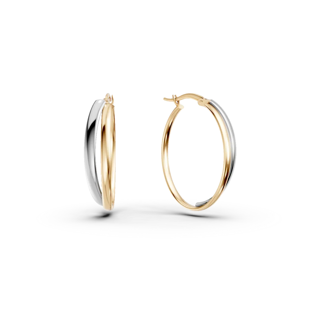 Cercei dubli ovali din aur alb-galben