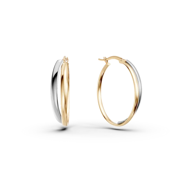 Cercei dubli ovali din aur alb-galben