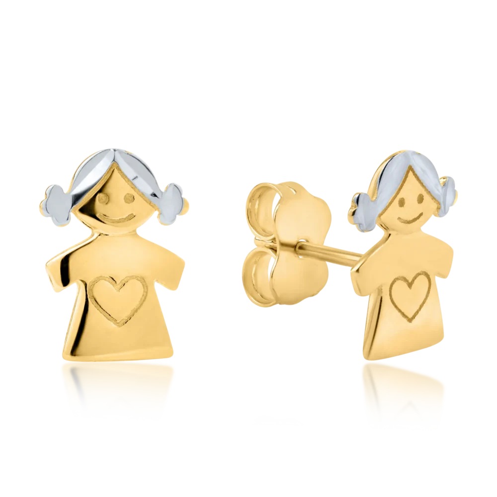 Cercei fetite din aur alb-galben