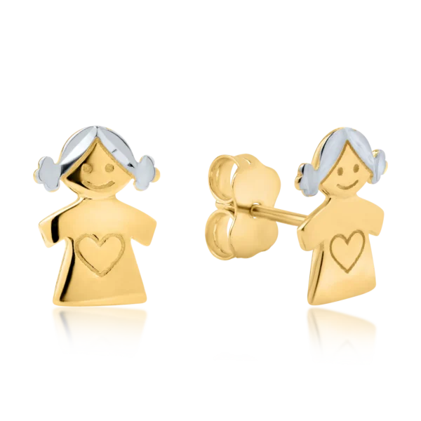 Cercei fetite din aur alb-galben