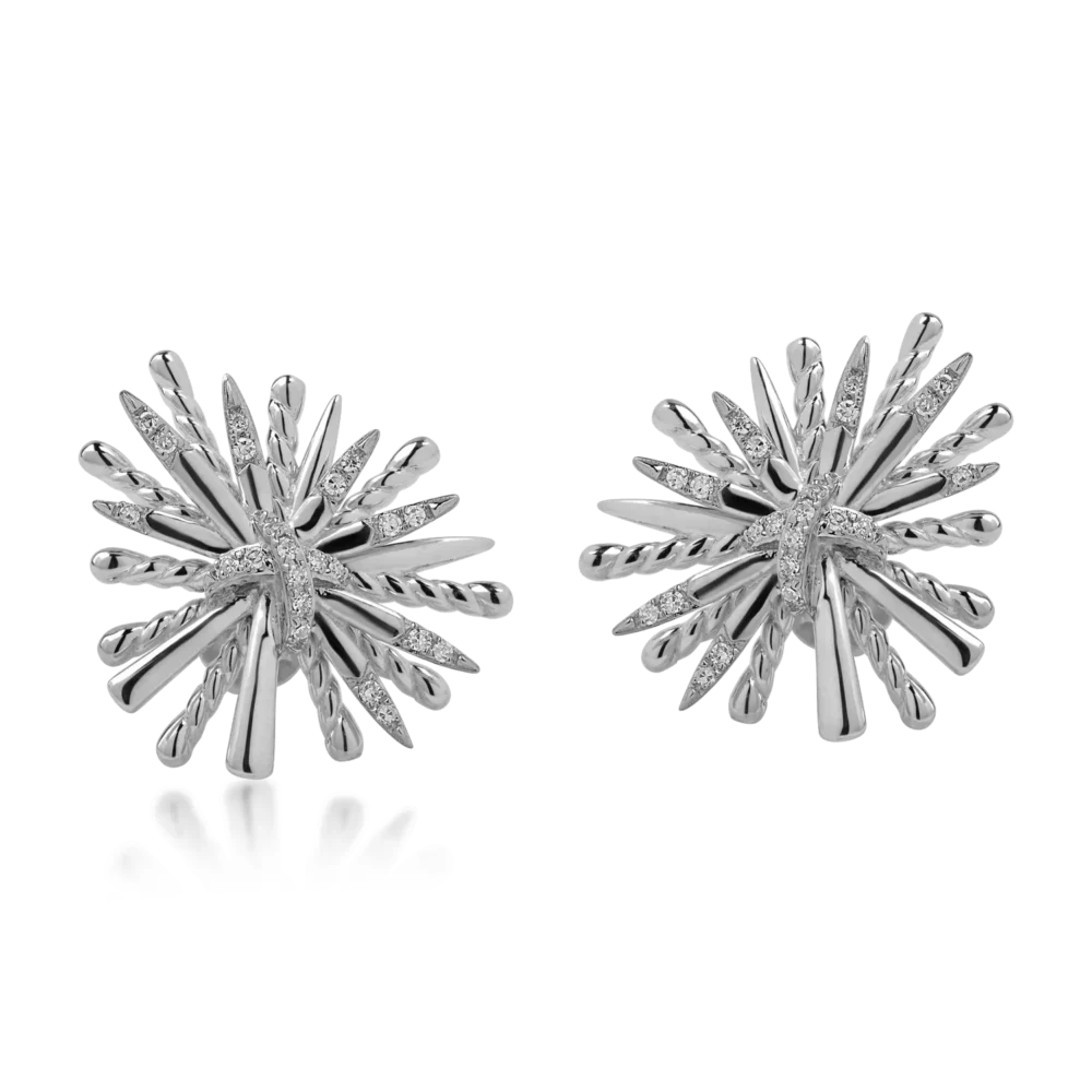 Cercei floare din aur alb cu diamante de 0.109ct - imagine 2