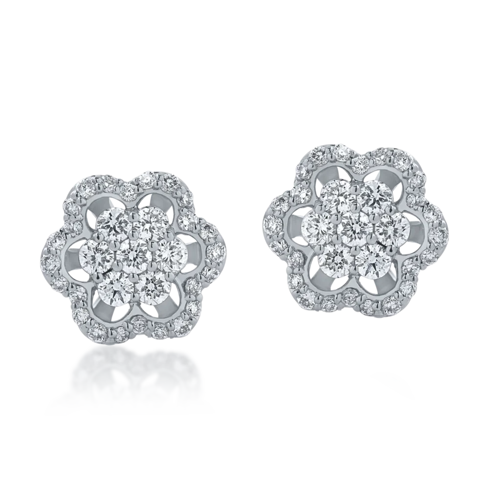 Cercei floare din aur alb cu diamante de 0.34ct - imagine 2