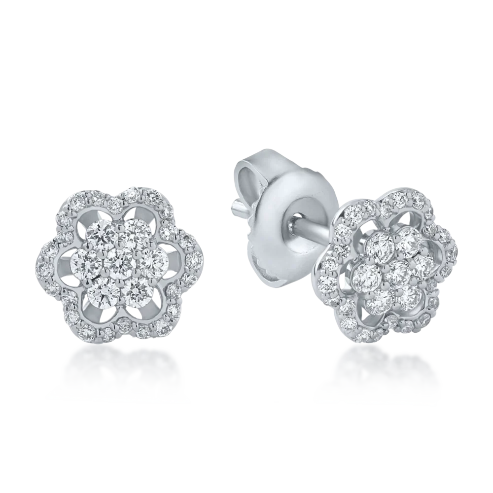 Cercei floare din aur alb cu diamante de 0.34ct