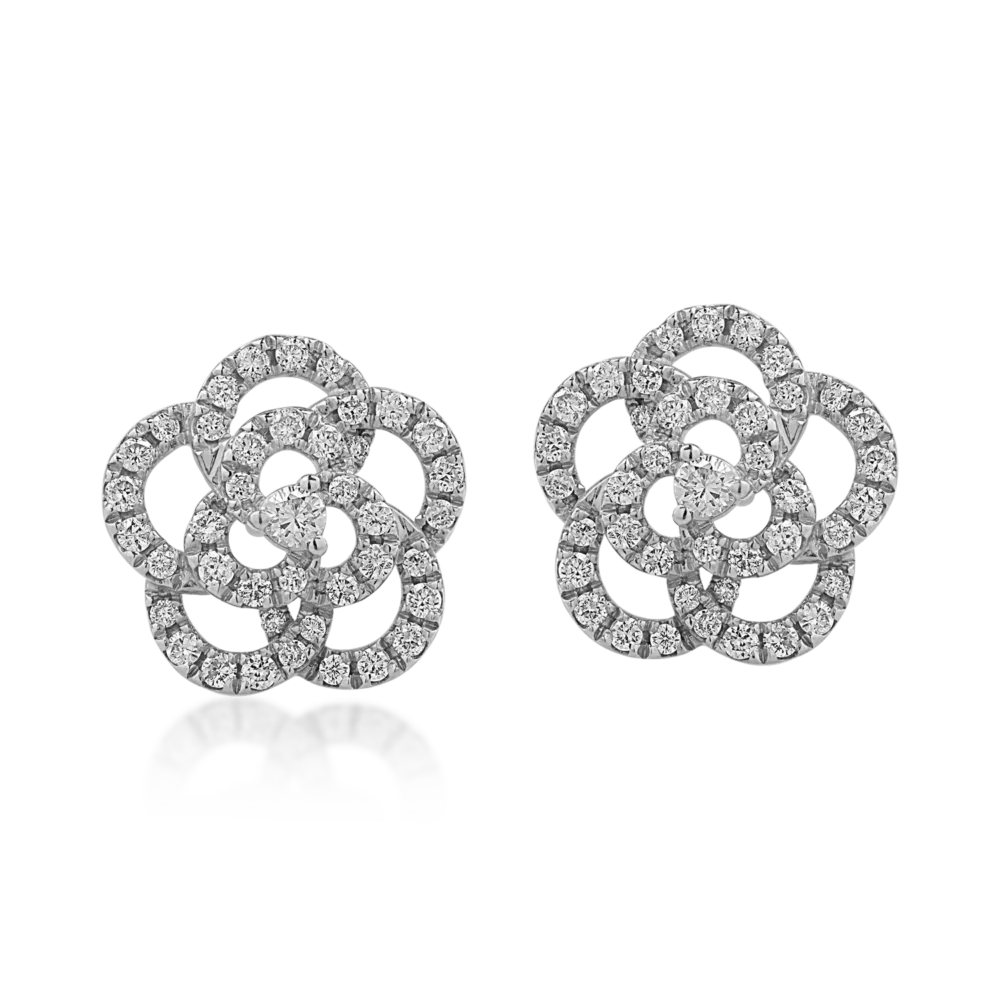 Cercei floare din aur alb cu diamante de 0.34ct - imagine 2