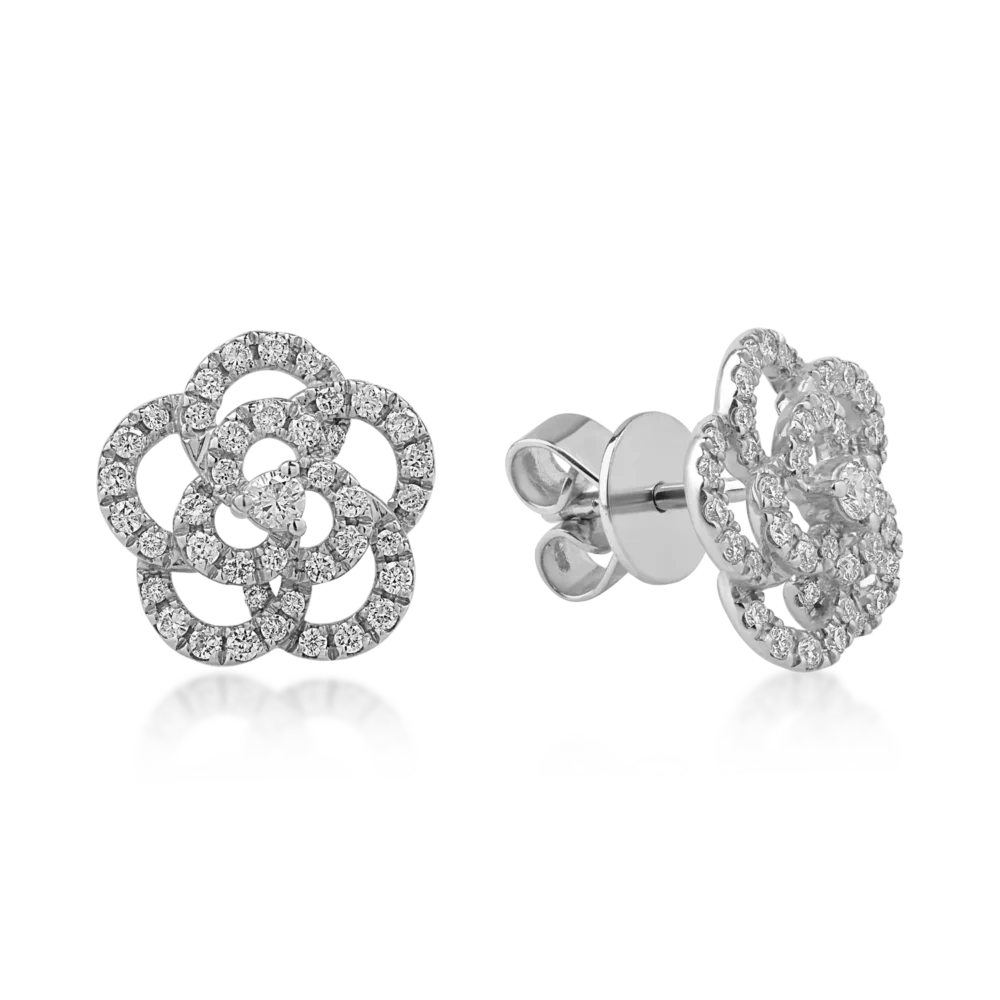 Cercei floare din aur alb cu diamante de 0.34ct