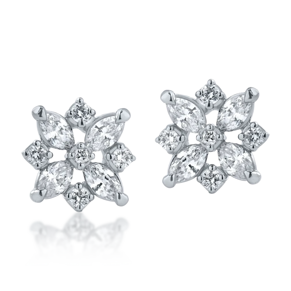 Cercei floare din aur alb cu diamante marquise si rotunde de 0.47ct - imagine 2